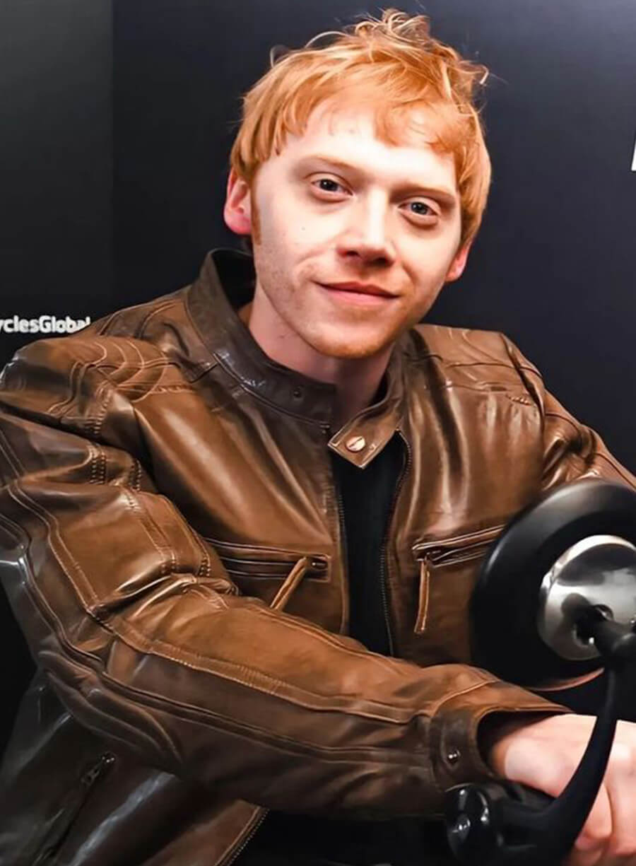 Rupert Grint Brown Leather Jacket