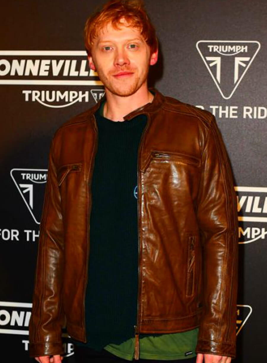 Rupert Grint Brown Leather Jacket