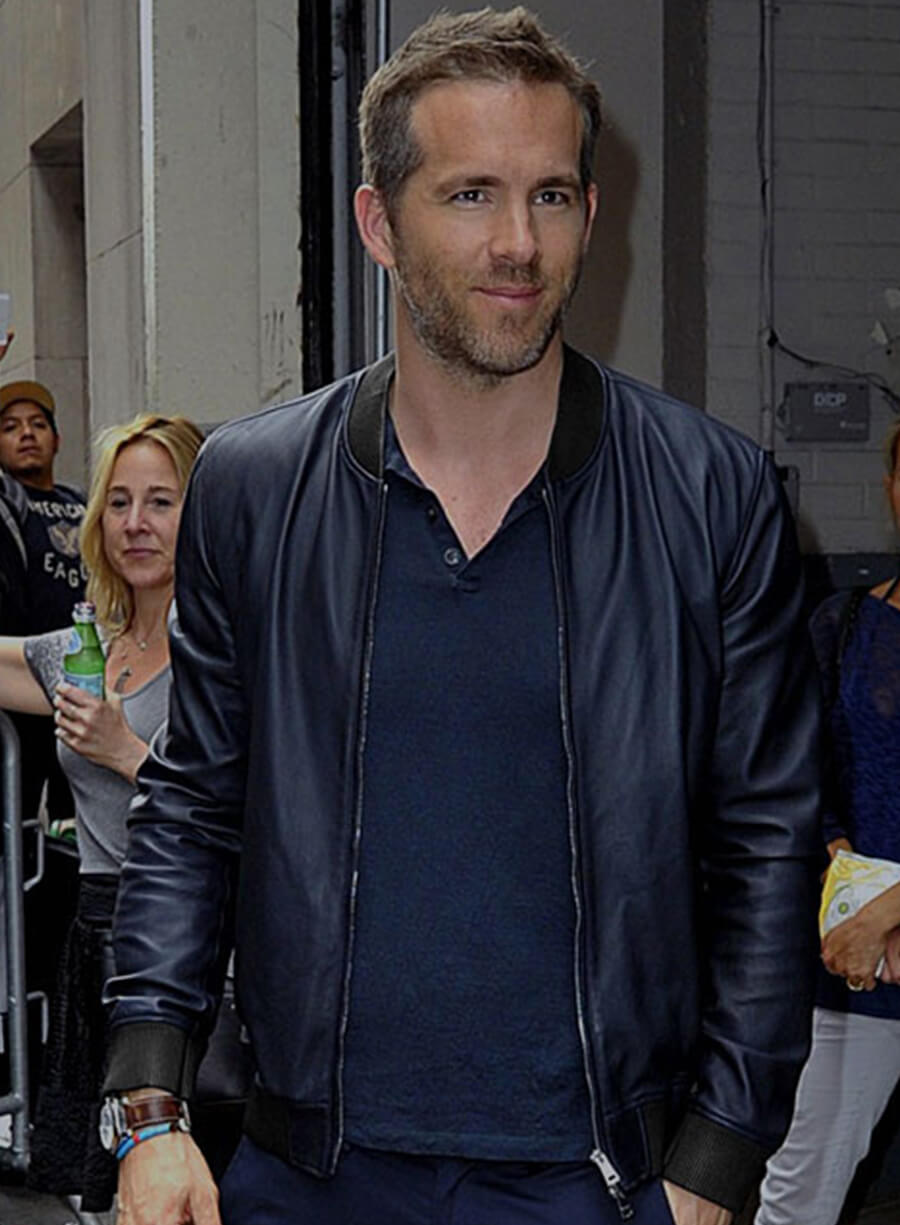 Ryan Reynolds Black Leather Bomber Jacket