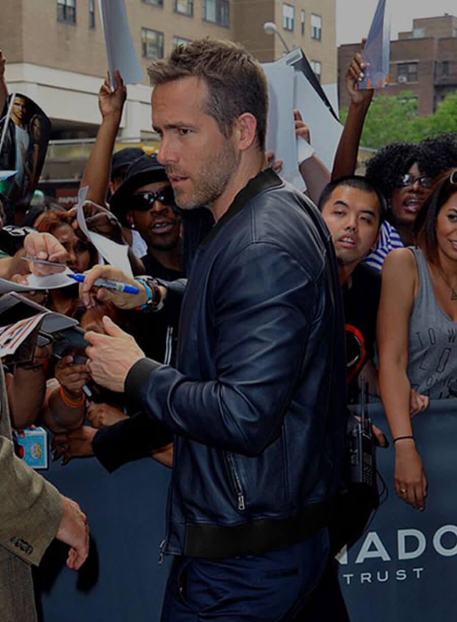 Ryan Reynolds Black Leather Bomber Jacket