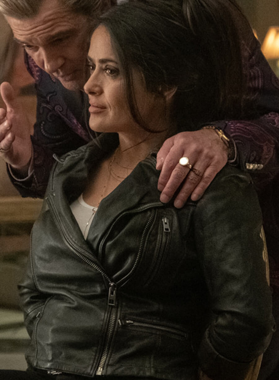 Salma Hayek Hitman's Wife's Bodyguard Black Leather Jacket