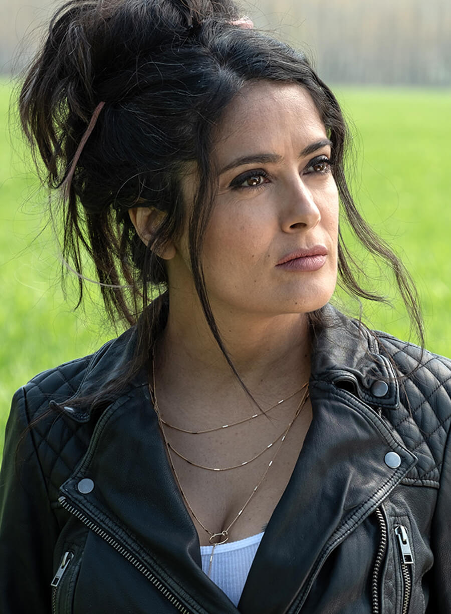 Salma Hayek Hitman's Wife's Bodyguard Black Leather Jacket