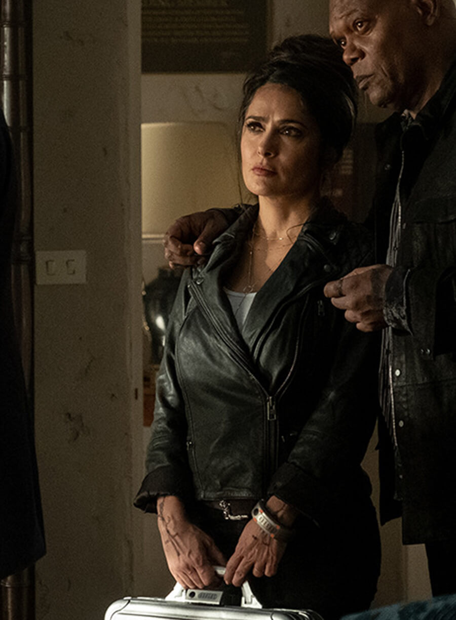 Salma Hayek Hitman's Wife's Bodyguard Black Leather Jacket