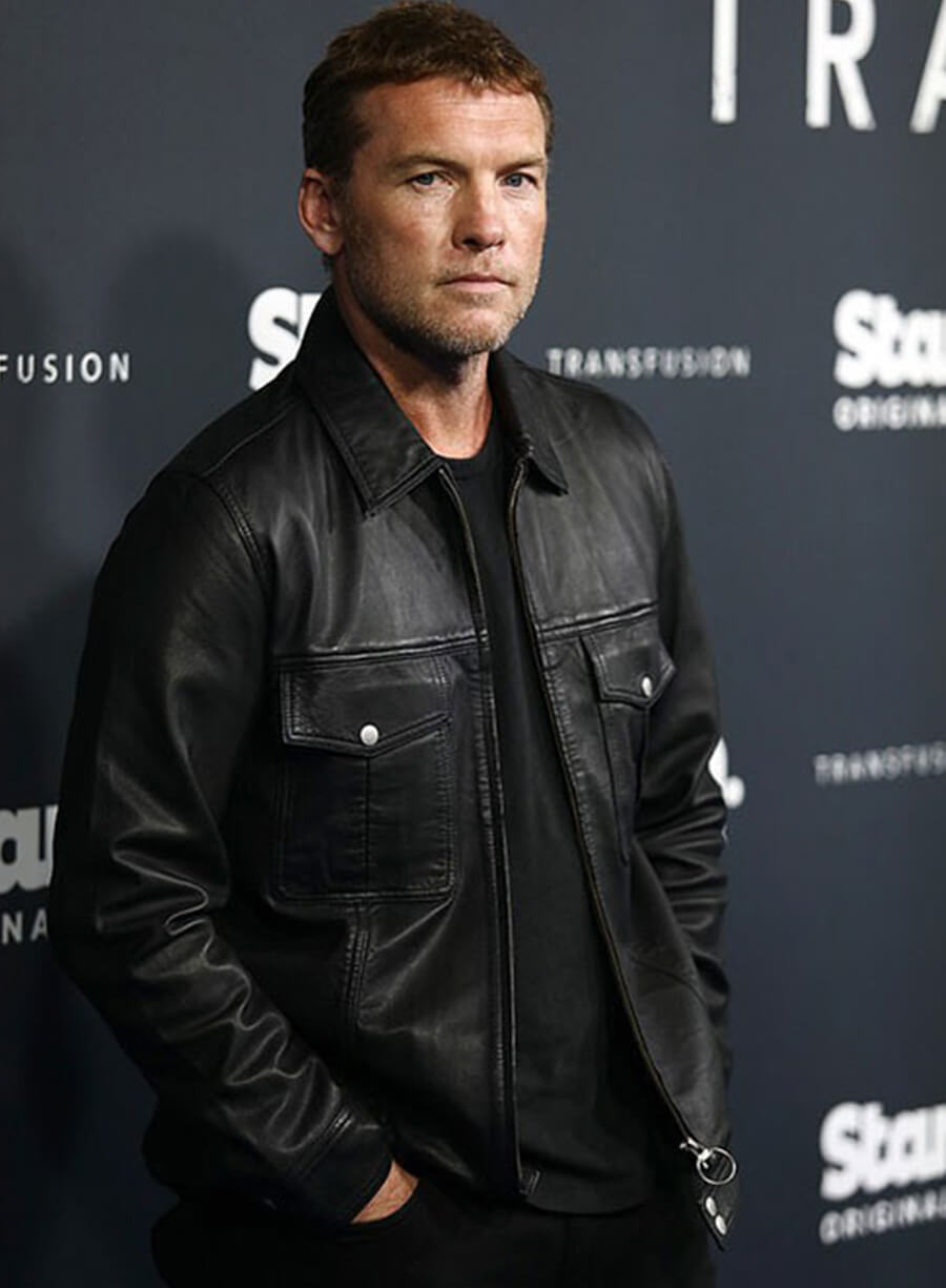 Sam Worthington Black Leather Trucker Jacket