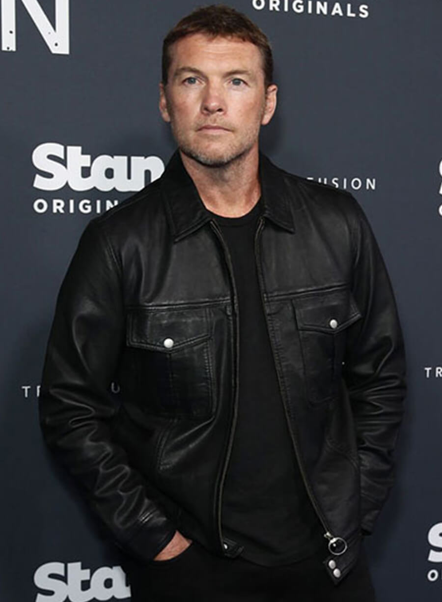 Sam Worthington Black Leather Trucker Jacket