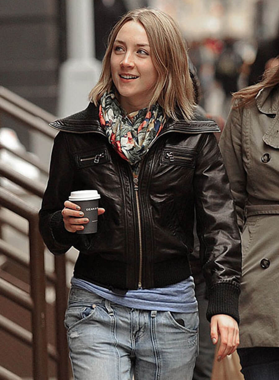 Saoirse Ronan Black Leather Jacket