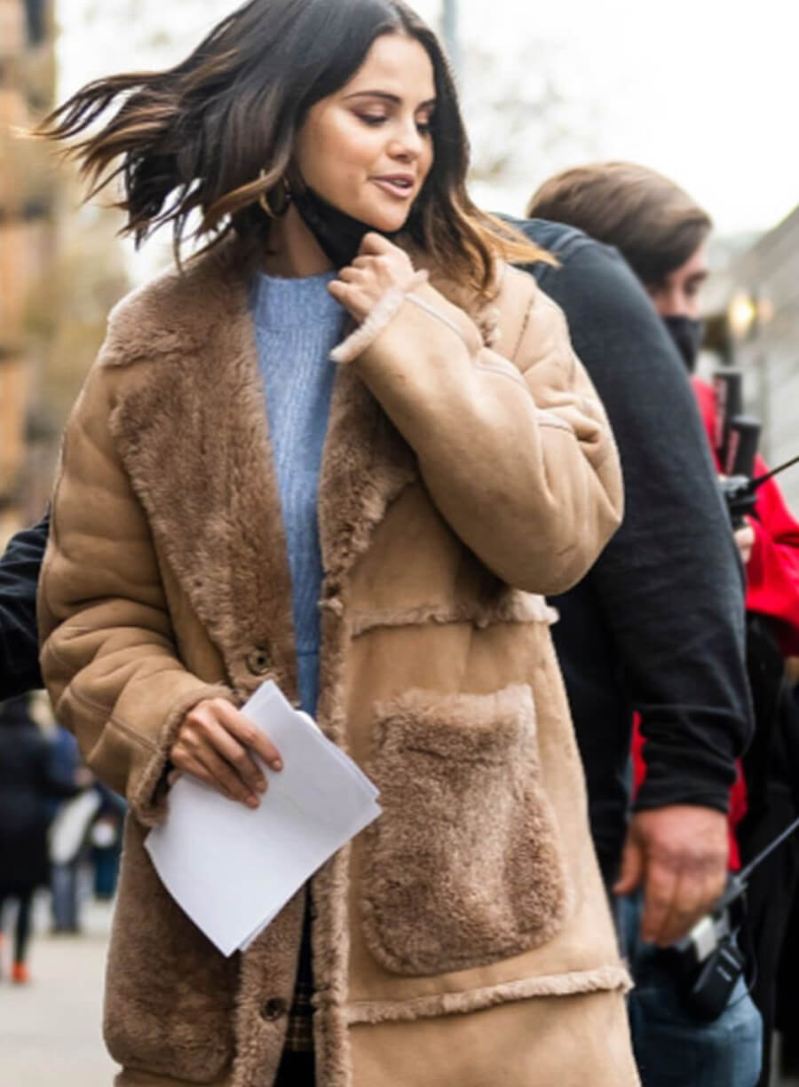 Selena Gomez Only Murders in the Building Brown Leather Coat