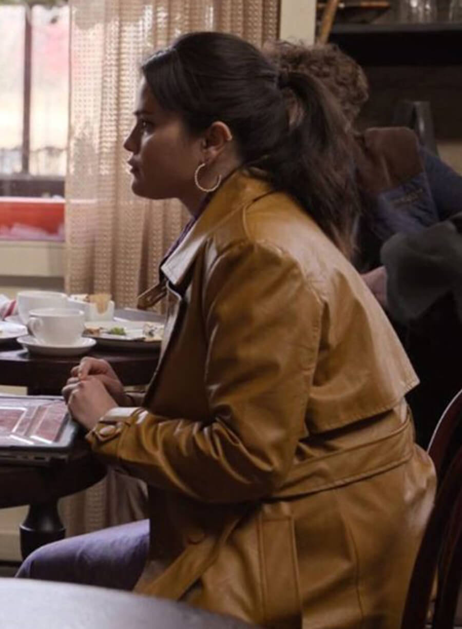 Selena Gomez Only Murders in the Building Brown Leather Trench Coat