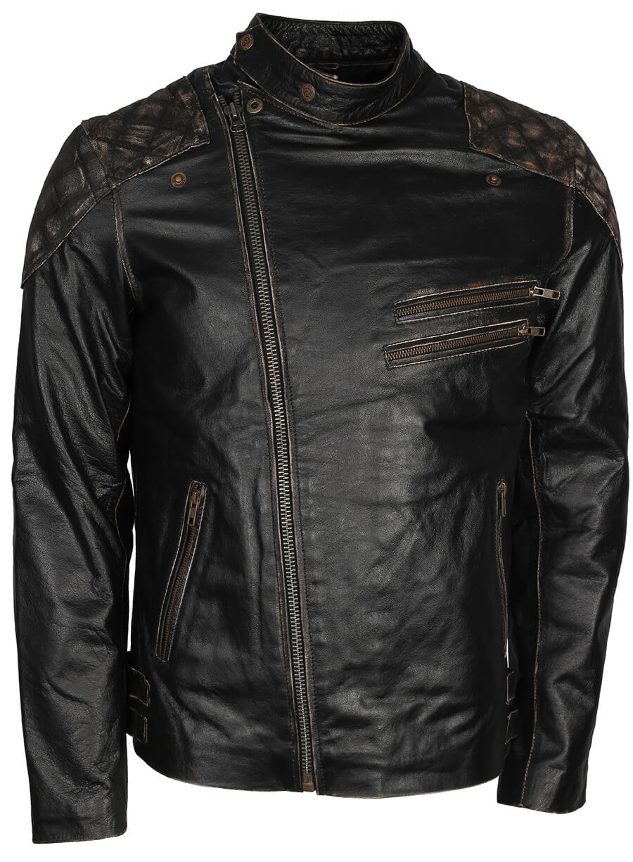Skull Embossed Men Motorcycle Leather Jacket