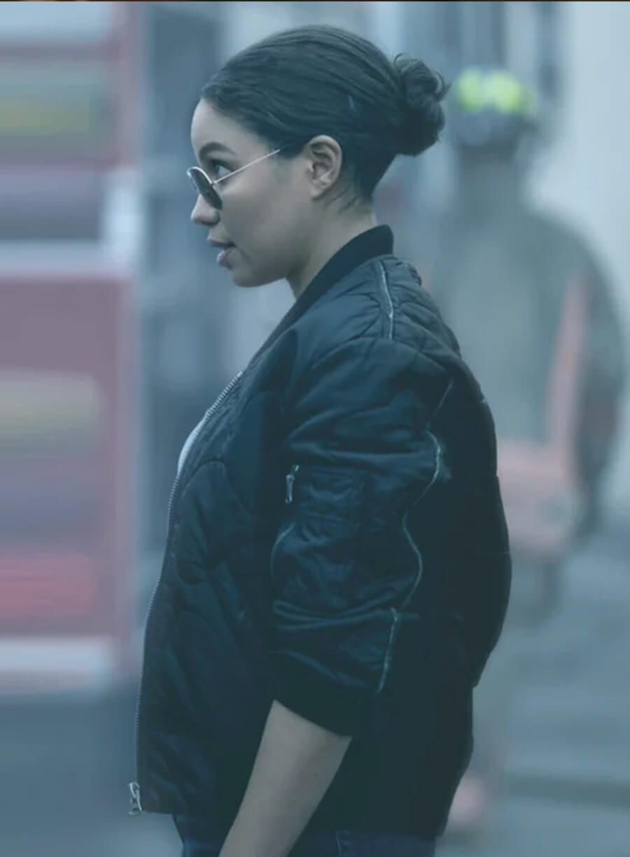 Smoke 2025 Jurnee Smollett Bomber Black Jacket