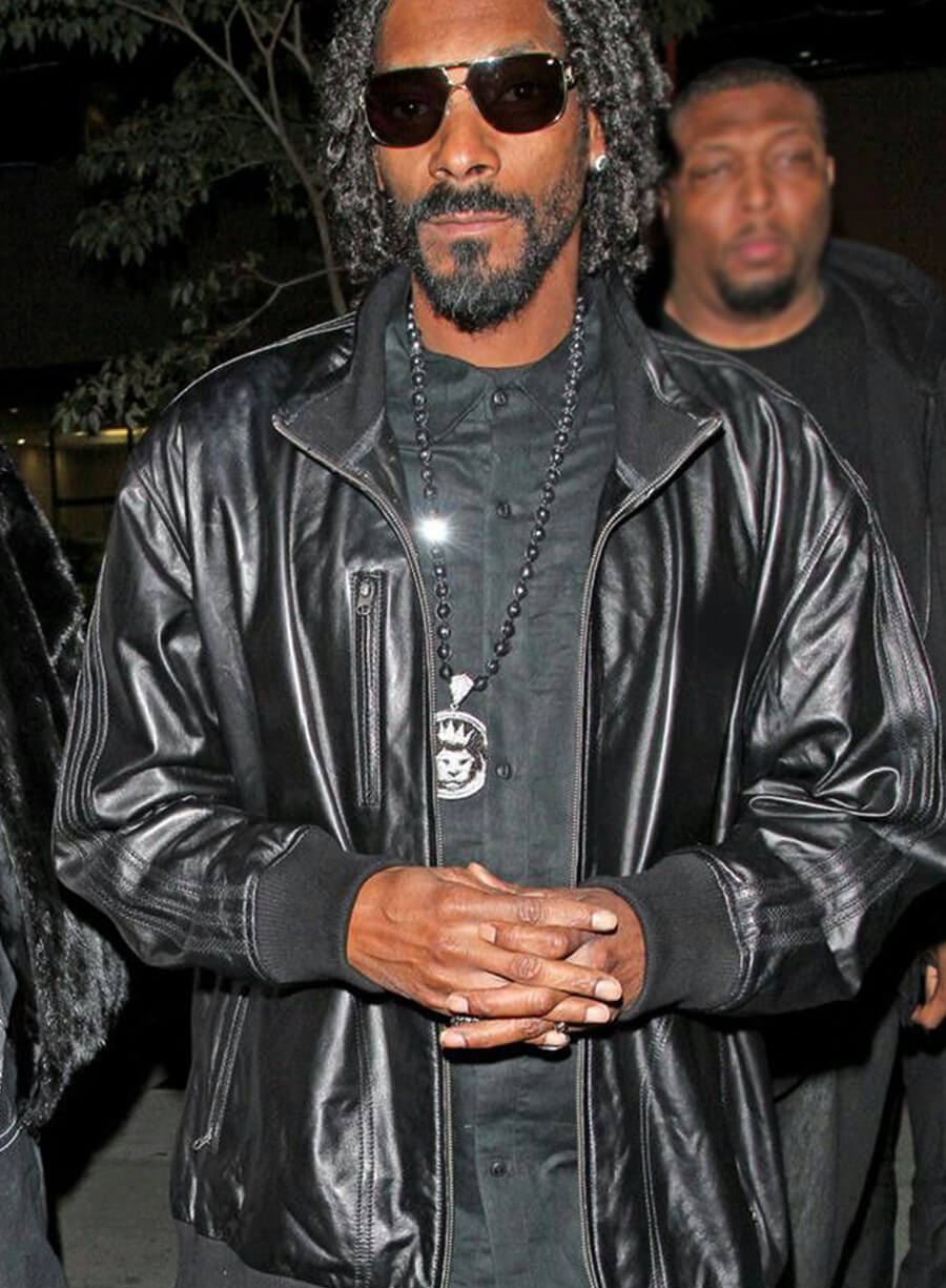 Snoop Dogg Black Leather Bomber Jacket