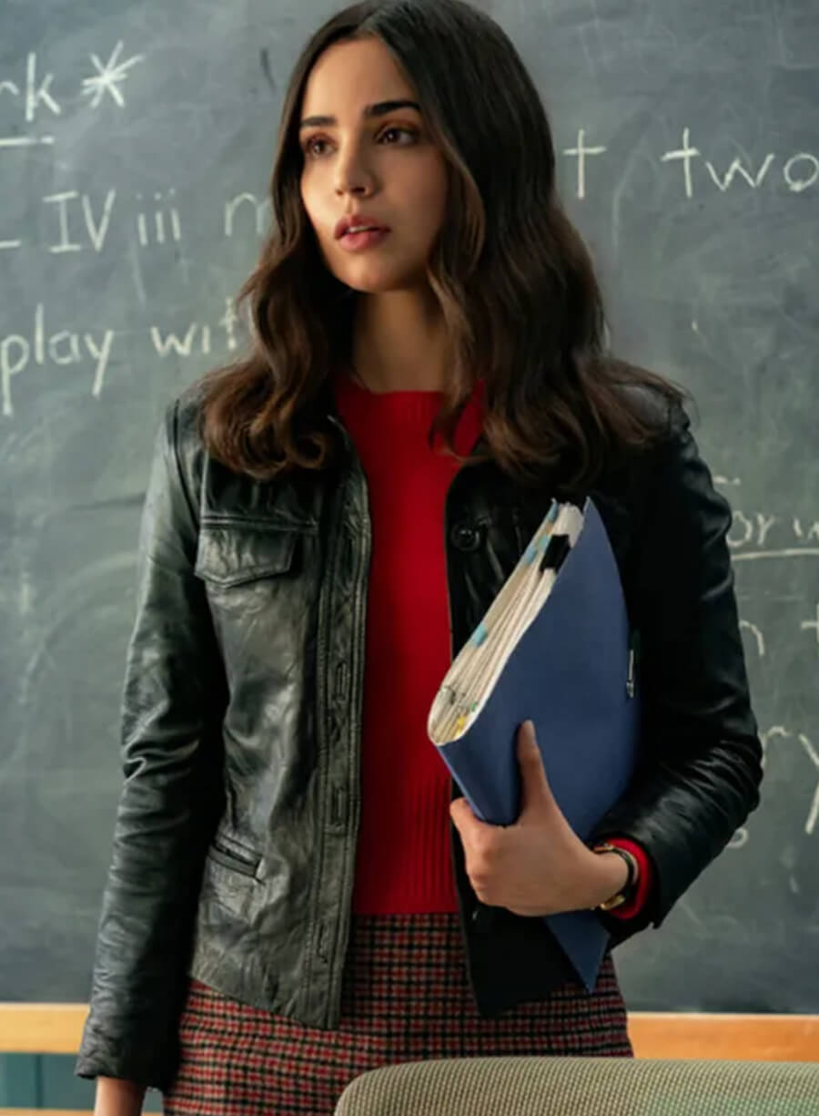 Sofia Carson The Life List 2025 Black Leather Jacket