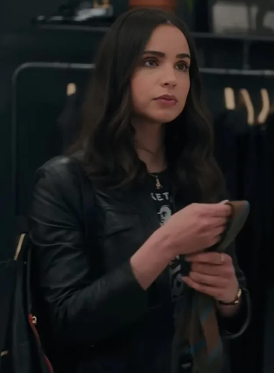 Sofia Carson The Life List 2025 Black Leather Jacket
