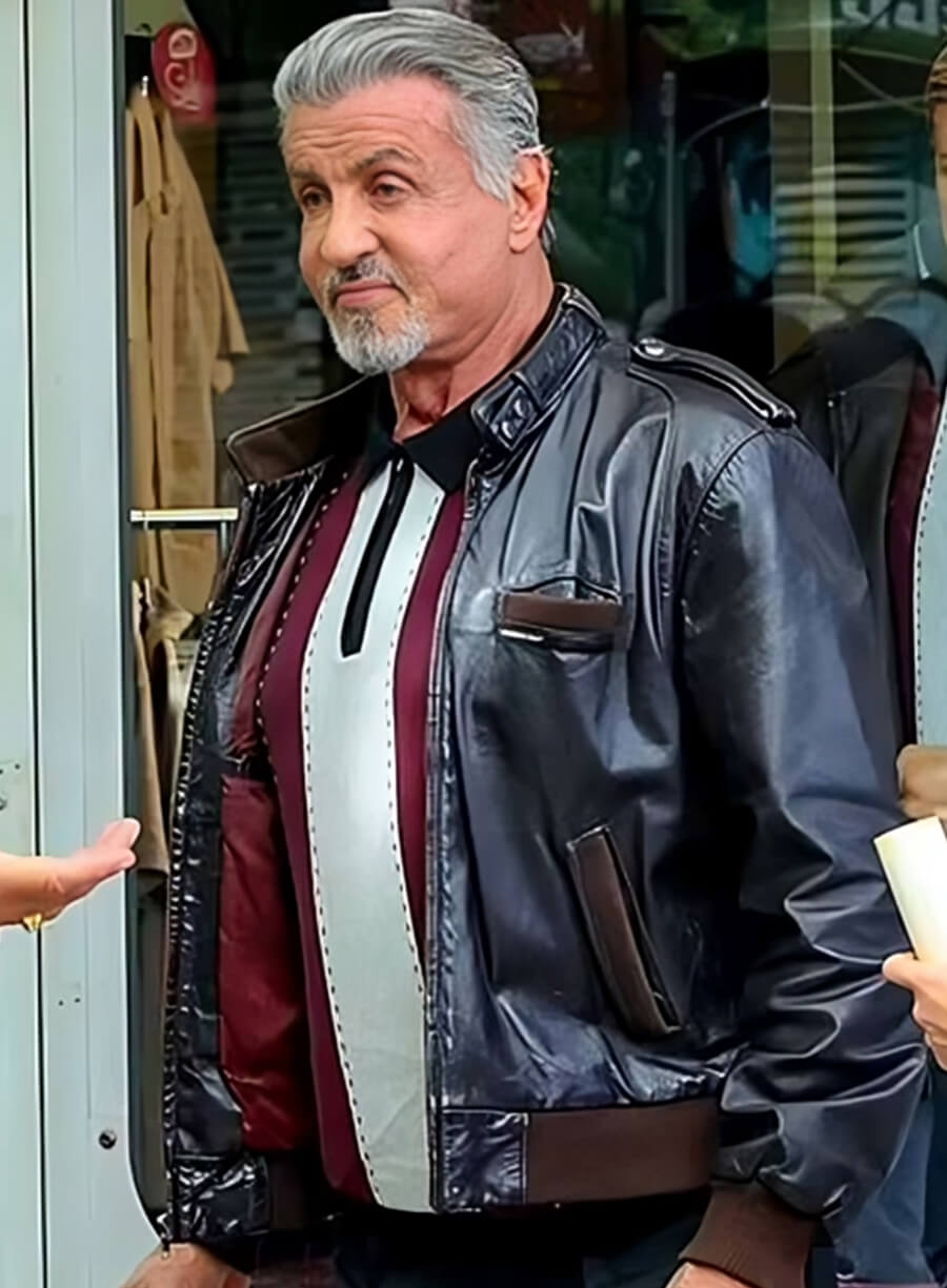 Sylvester Stallone Tulsa King Black Leather Jacket