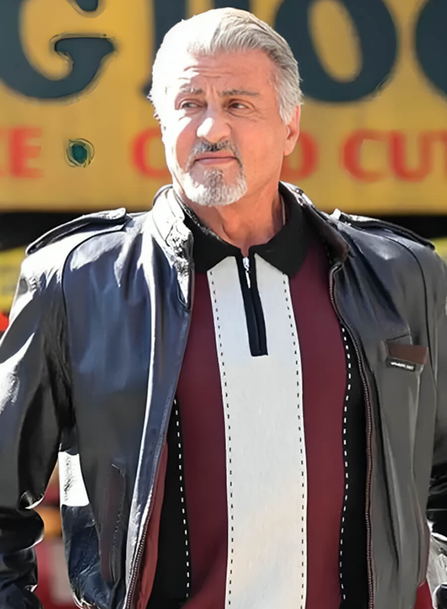 Sylvester Stallone Tulsa King Black Leather Jacket