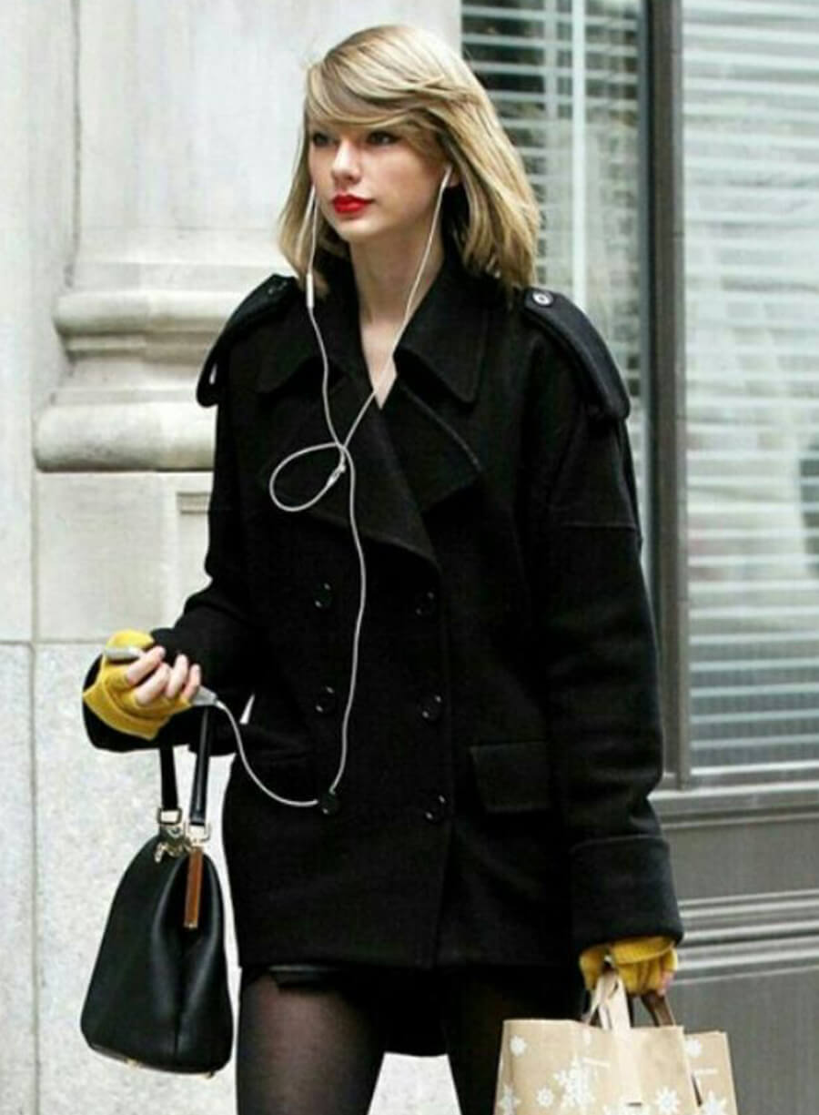Taylor Swift Black Wool Coat
