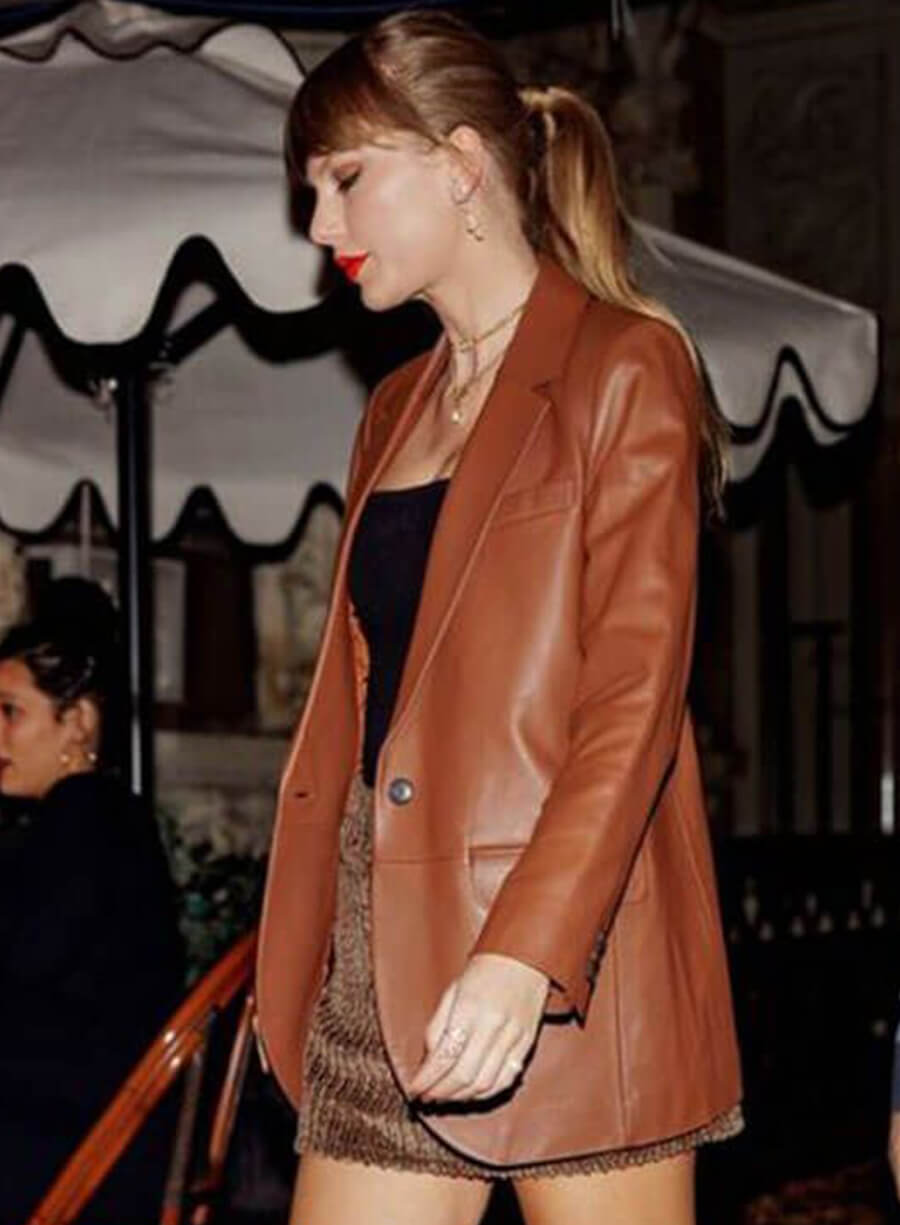 Taylor Swift Brown Leather Blazer