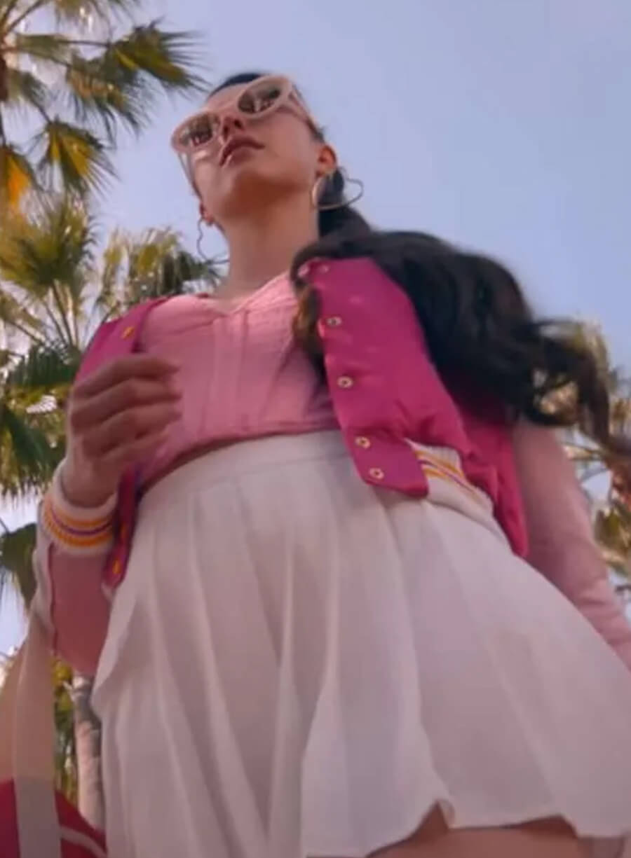 The Substance 2024 Margaret Qualley Pink Bomber Jacket