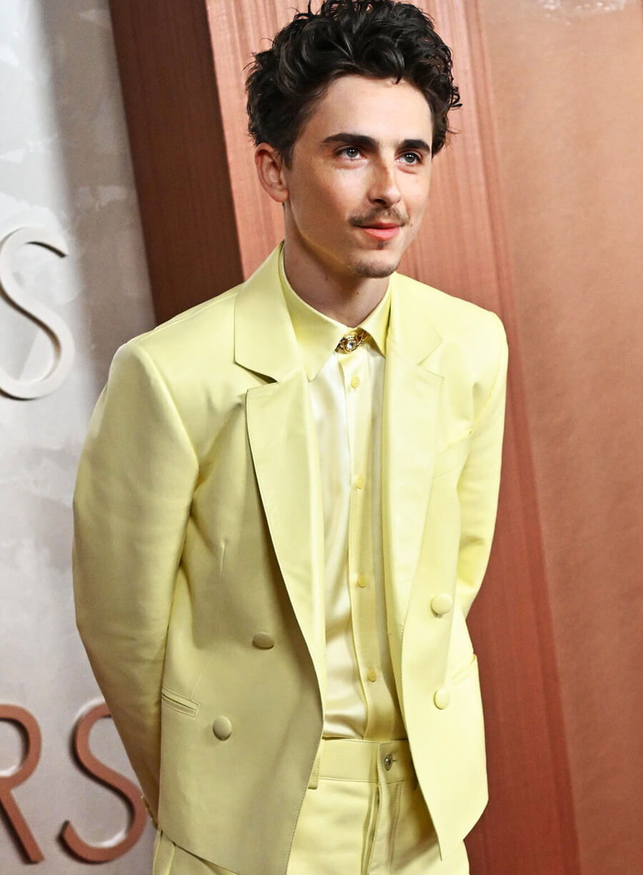 Timothée Chalamet Oscars Red Carpet 2025 Yellow Leather Blazer