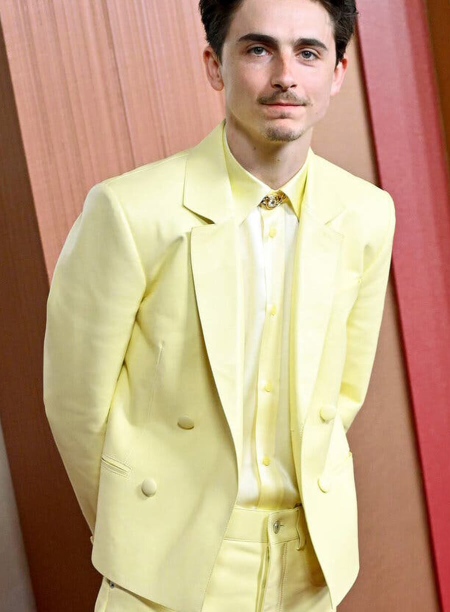 Timothée Chalamet Oscars Red Carpet 2025 Yellow Leather Blazer