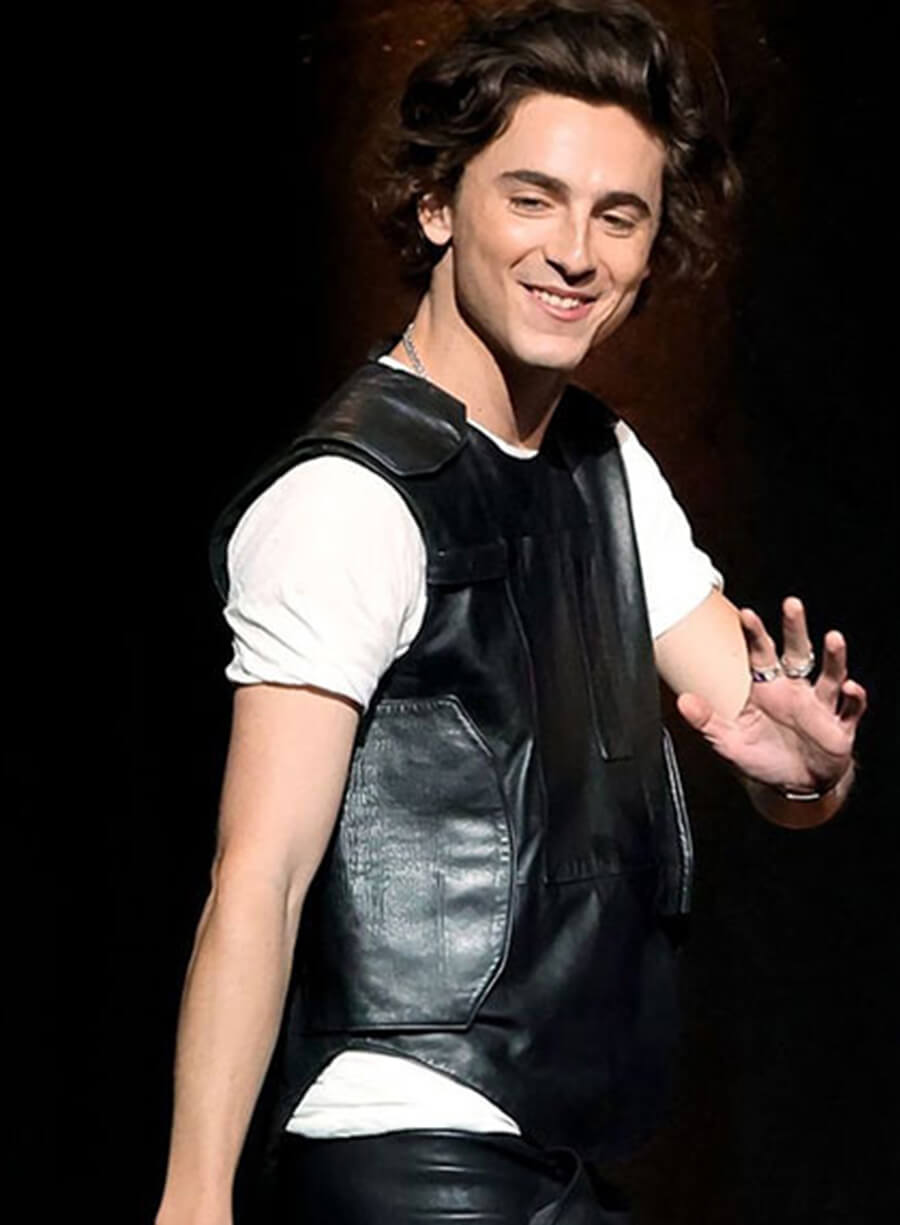 Timothee Chalamet Black Leather Vest