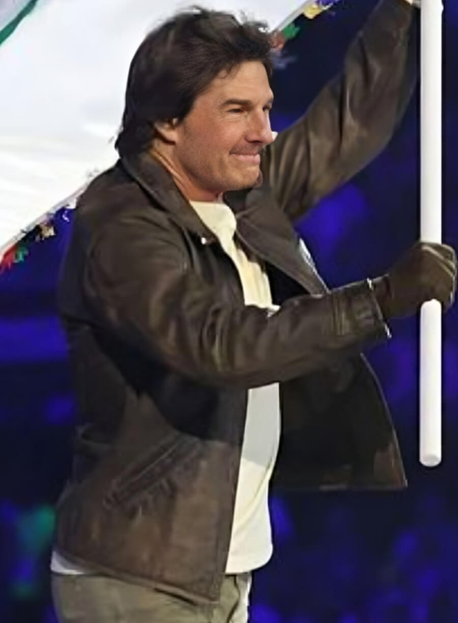 Tom Cruise Olympic Ceremony Brown Leather Jacket