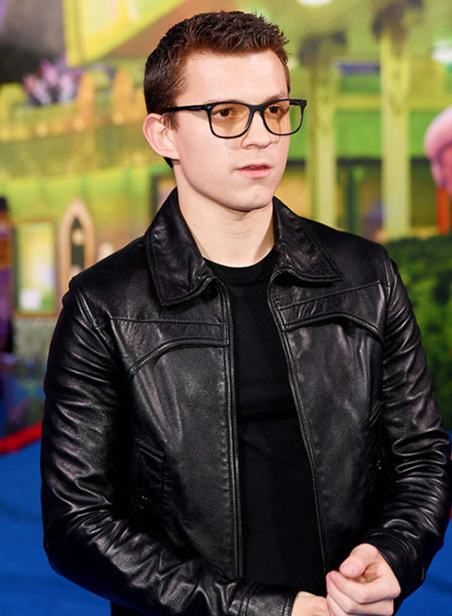 Tom Holland Black Trucker Leather Jacket