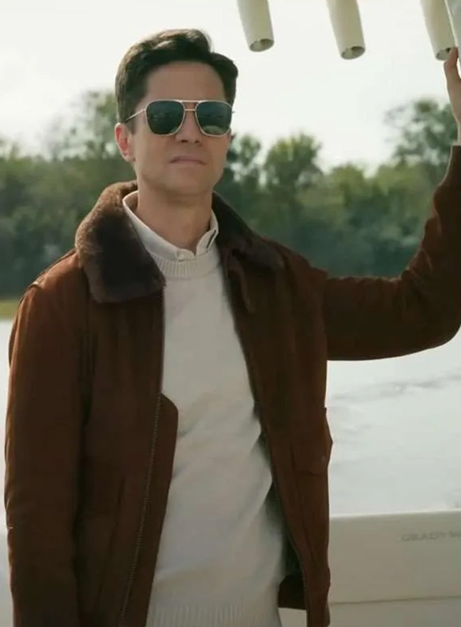 Topher Grace The Waterfront 2025 Shearling Brown Leather Jacket