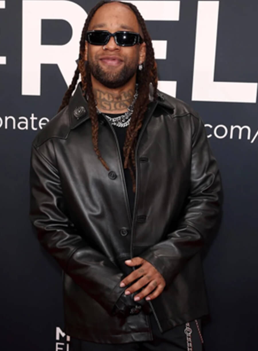 Ty Dolla $ign Red Carpet 2025 Black Leather Jacket