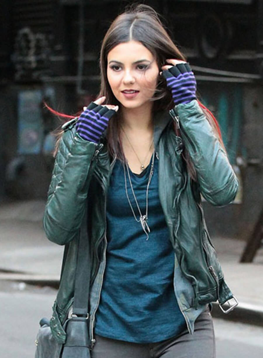 Victoria Justice Green Leather Jacket