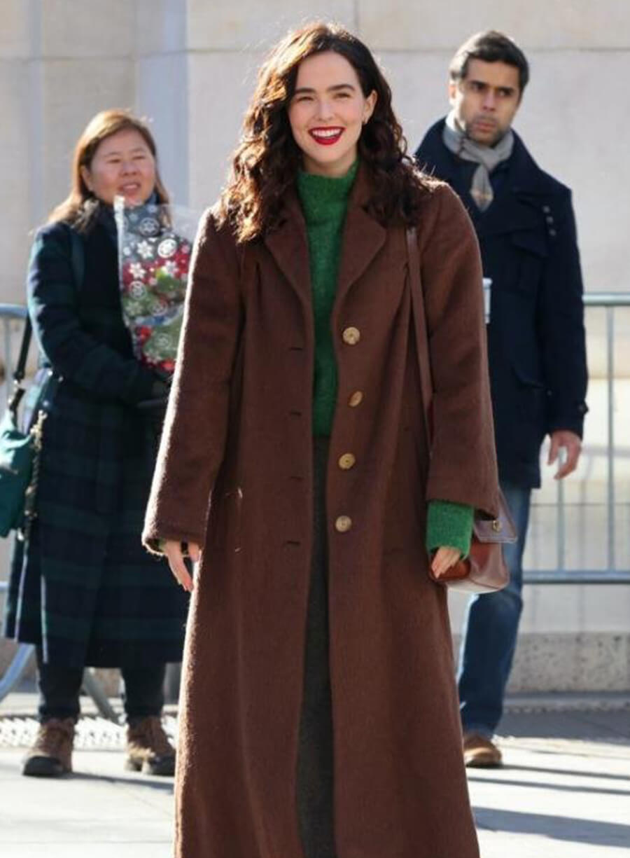 Zoey Deutch Something from Tiffany’s Brown Wool Coat