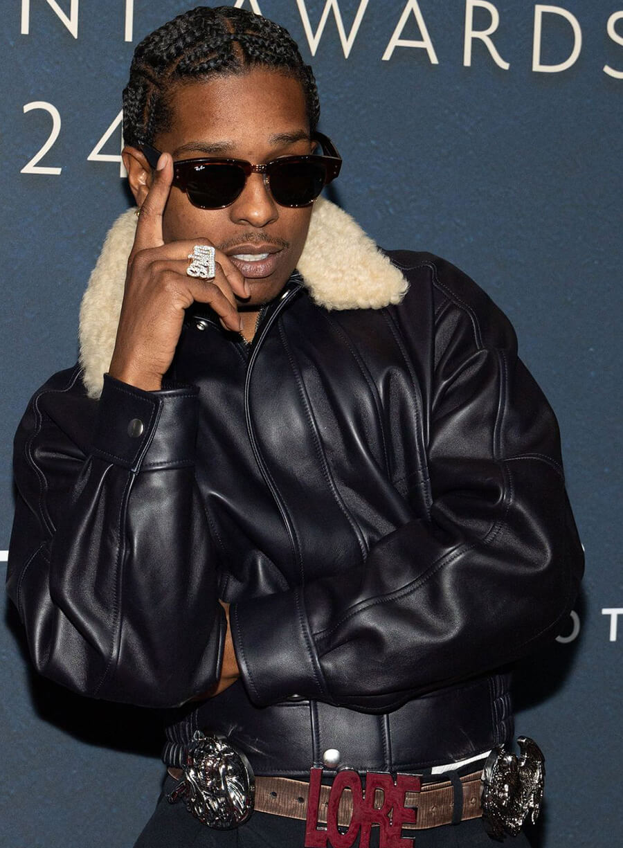 A$AP Rocky Footwear News Awards Black Leather Jacket