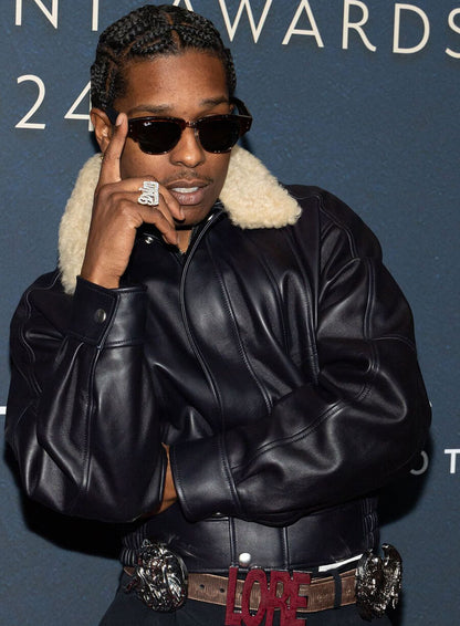 A$AP Rocky Footwear News Awards Black Leather Jacket