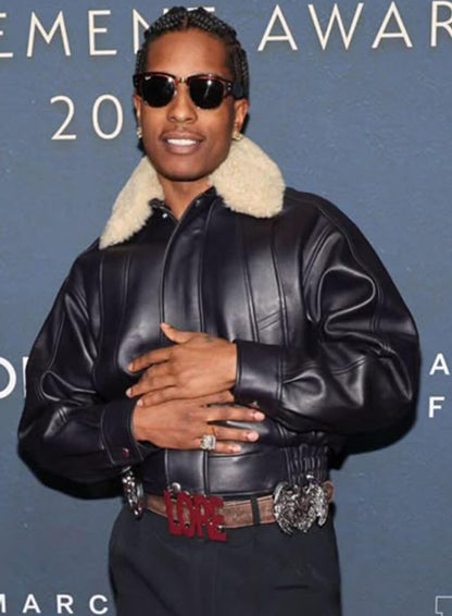 A$AP Rocky Footwear News Awards Black Leather Jacket