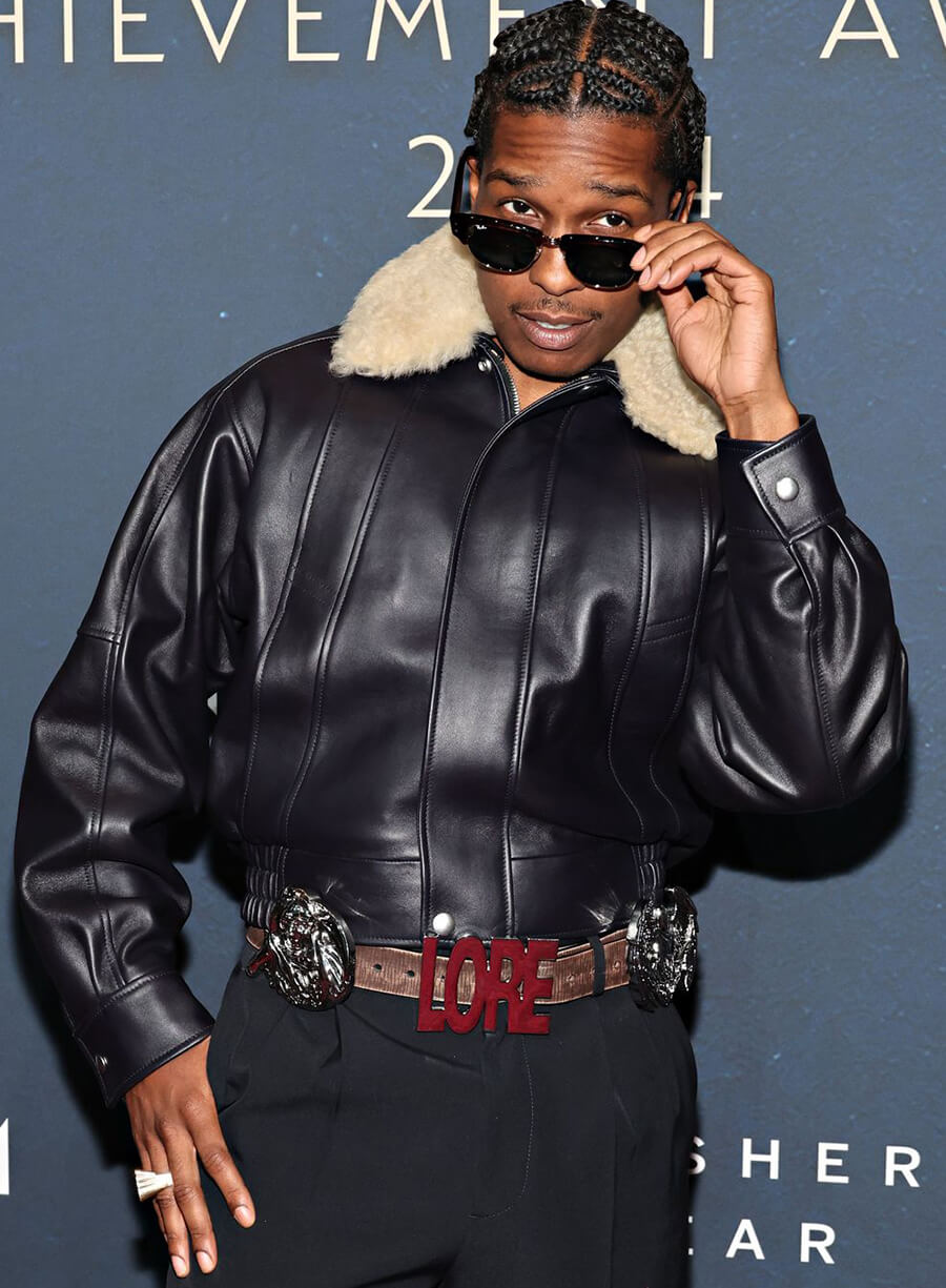 A$AP Rocky Footwear News Awards Black Leather Jacket