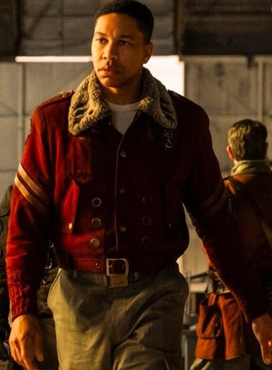 Aaron Moten Maximus Fallout S02 Red Shearling Jacket