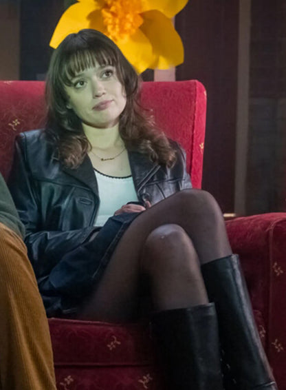 Aimee Lou Wood Film Club Black Leather Jacket