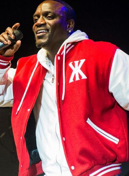 Akon Red and White Varsity Jacket