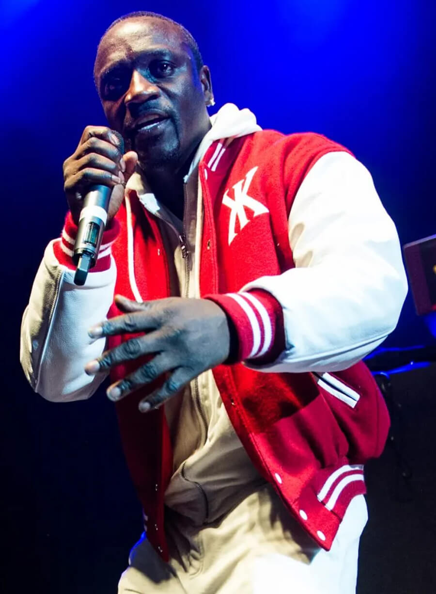 Akon Red and White Varsity Jacket