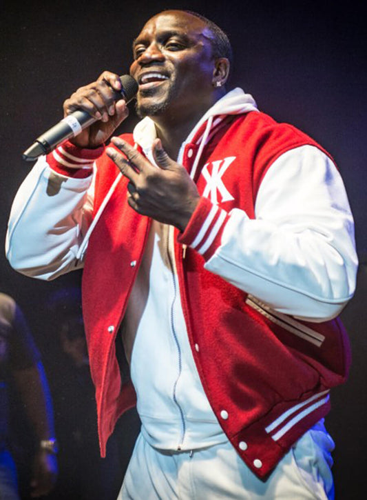 Akon Red and White Varsity Jacket