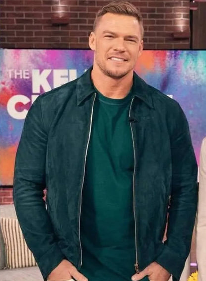 Alan Ritchson Green Suede Leather Jacket
