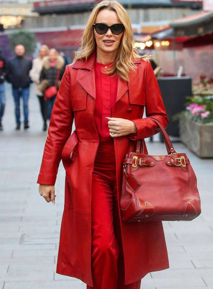 Amanda Holden Red Leather Coat
