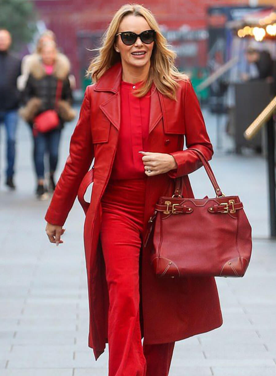 Amanda Holden Red Leather Coat