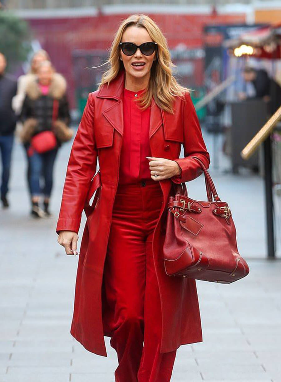 Amanda Holden Red Leather Coat