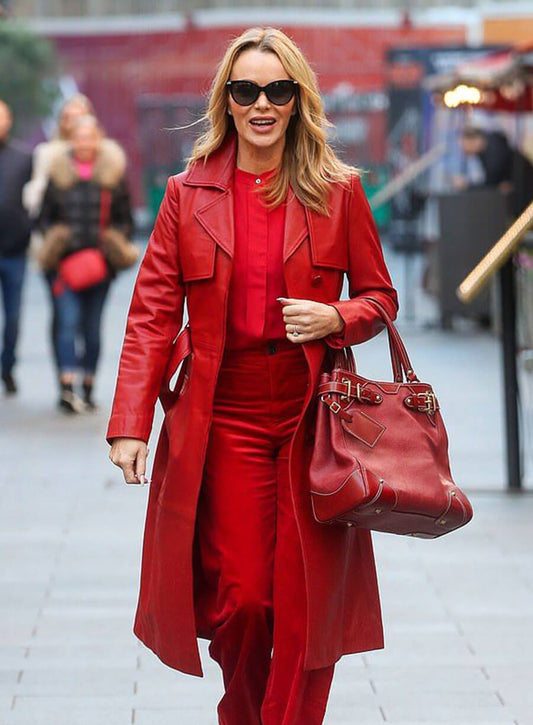Amanda Holden Red Leather Coat