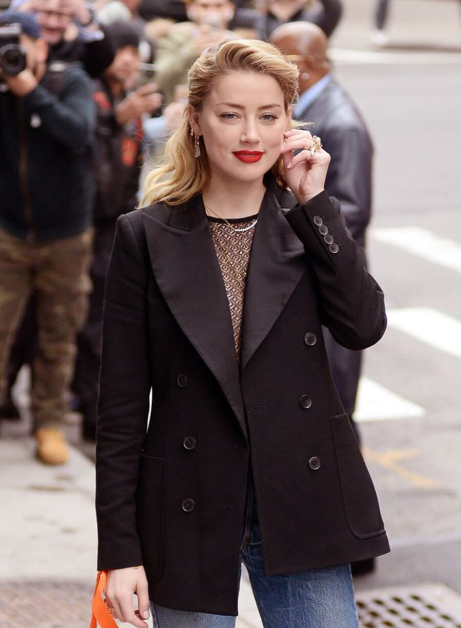 Amber Heard Black Wool Coat