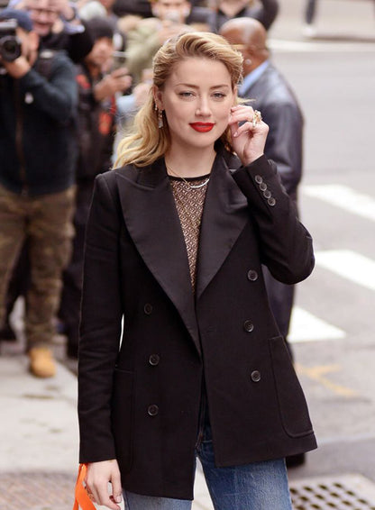 Amber Heard Black Wool Coat