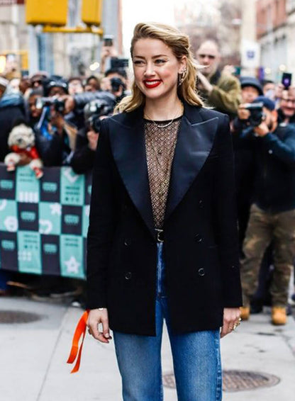 Amber Heard Black Wool Coat