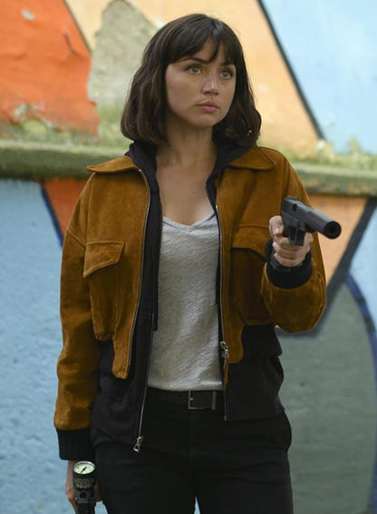 Ana de Armas The Gray Man Suede Leather Jacket