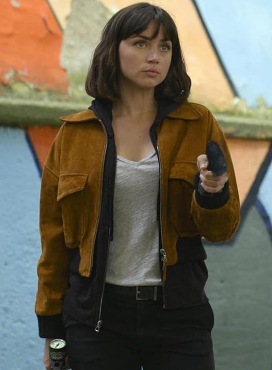 Ana de Armas The Gray Man Suede Leather Jacket